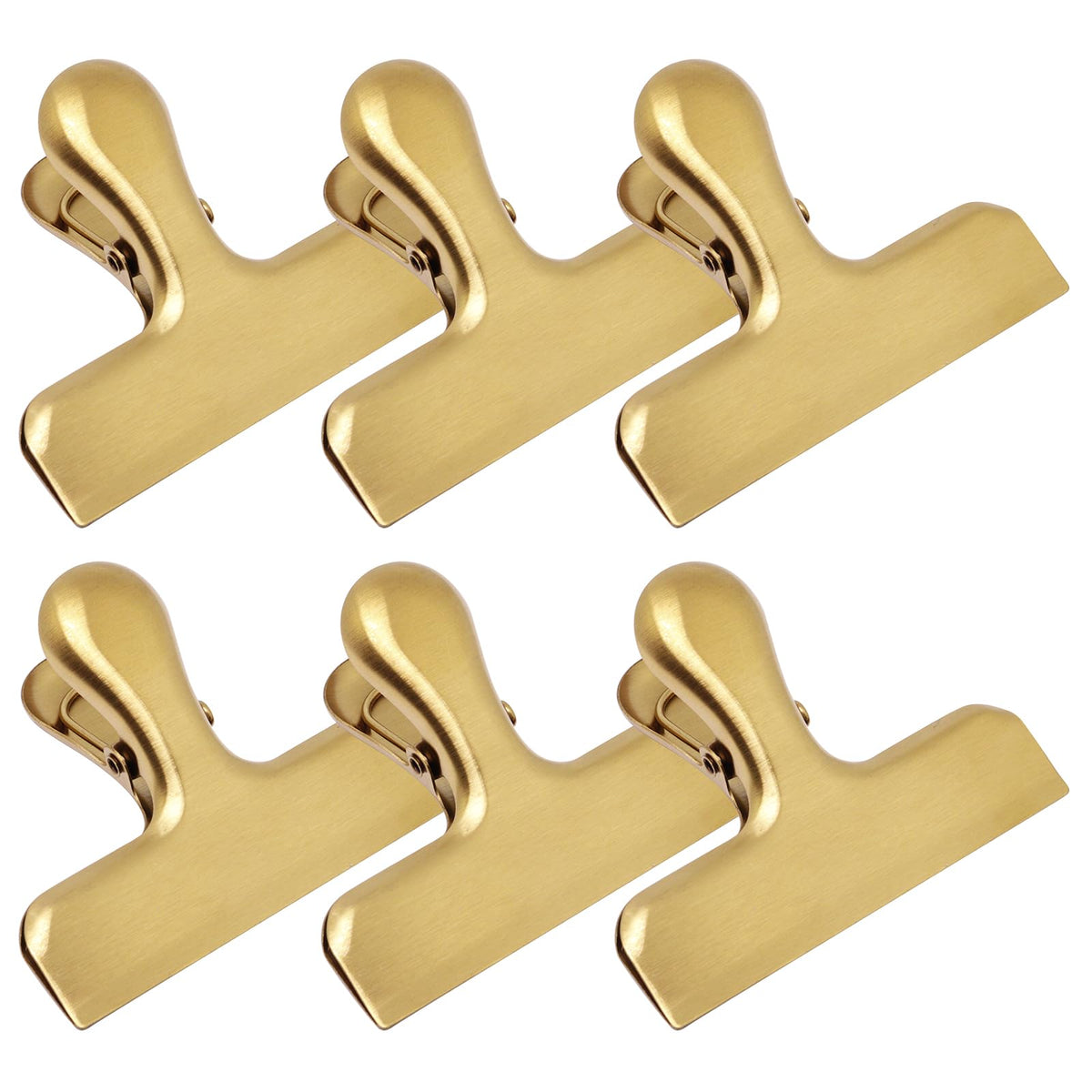 4 Pack Gold Chip Clips, 3 Inch Wide Stainless Steel Bag Clips for Food, Strong Grip Snack Bag Food Clip, Air Tight Seal Chip Clip File Clamp for Kitchen Office Home Supplies (Gold)