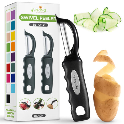 Spring Chef Original Swivel Vegetable Peeler with Soft Grip Handle, Black