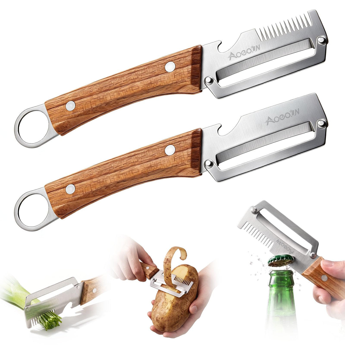 2 Pack Multi Vegetable Peeler, 3-in-1 Peeler For Kitchen with Bottle Opener
