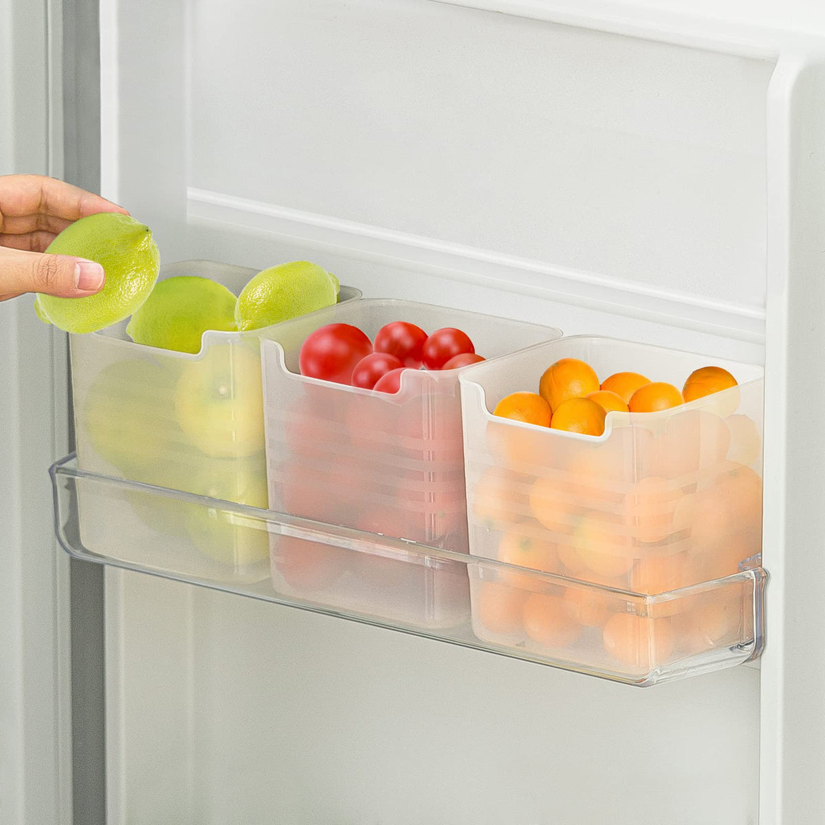 Poeland Refrigerator Organizer Box, Fridge Side Door Storage Containers Plastic Translucent Set of 5 (2M+3S)