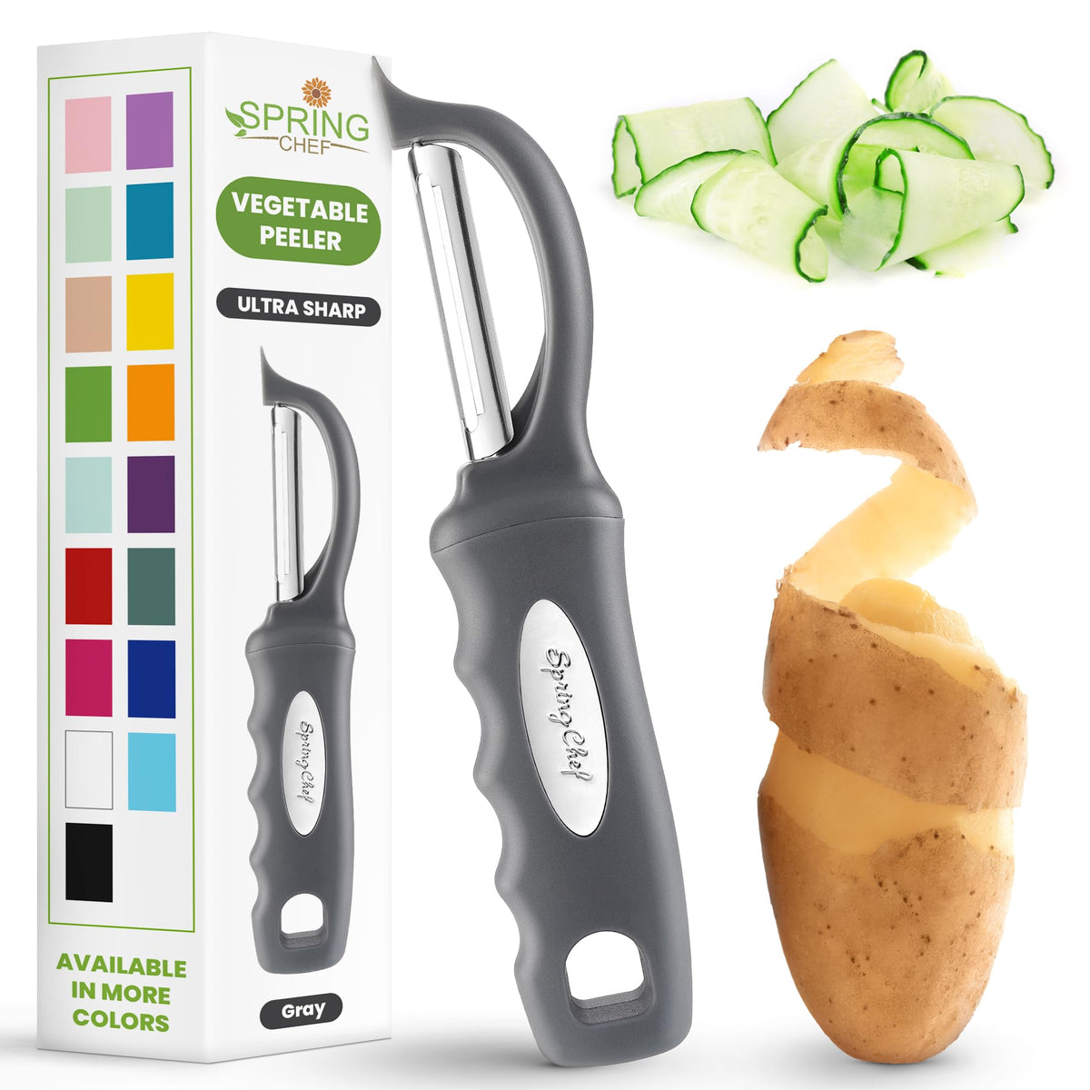 Spring Chef Original Swivel Vegetable Peeler with Soft Grip Handle, Black