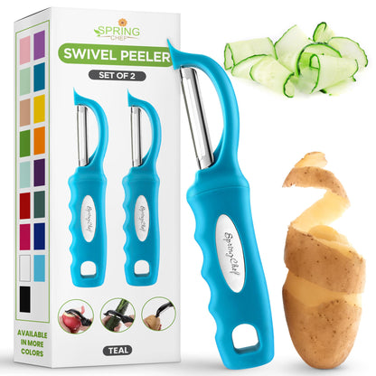 Spring Chef Swivel Vegetable Peeler with Soft Grip Handle, Set of 2, Black