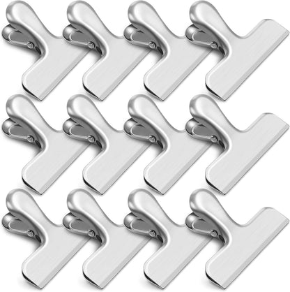12 Pack Chip Clips, Stainless Steel Bag Clips & Food Clip, Heavy Duty Bag Clip for Food Storage, Air Tight Seal Perfect for Kitchen and Office Usage (Silver)