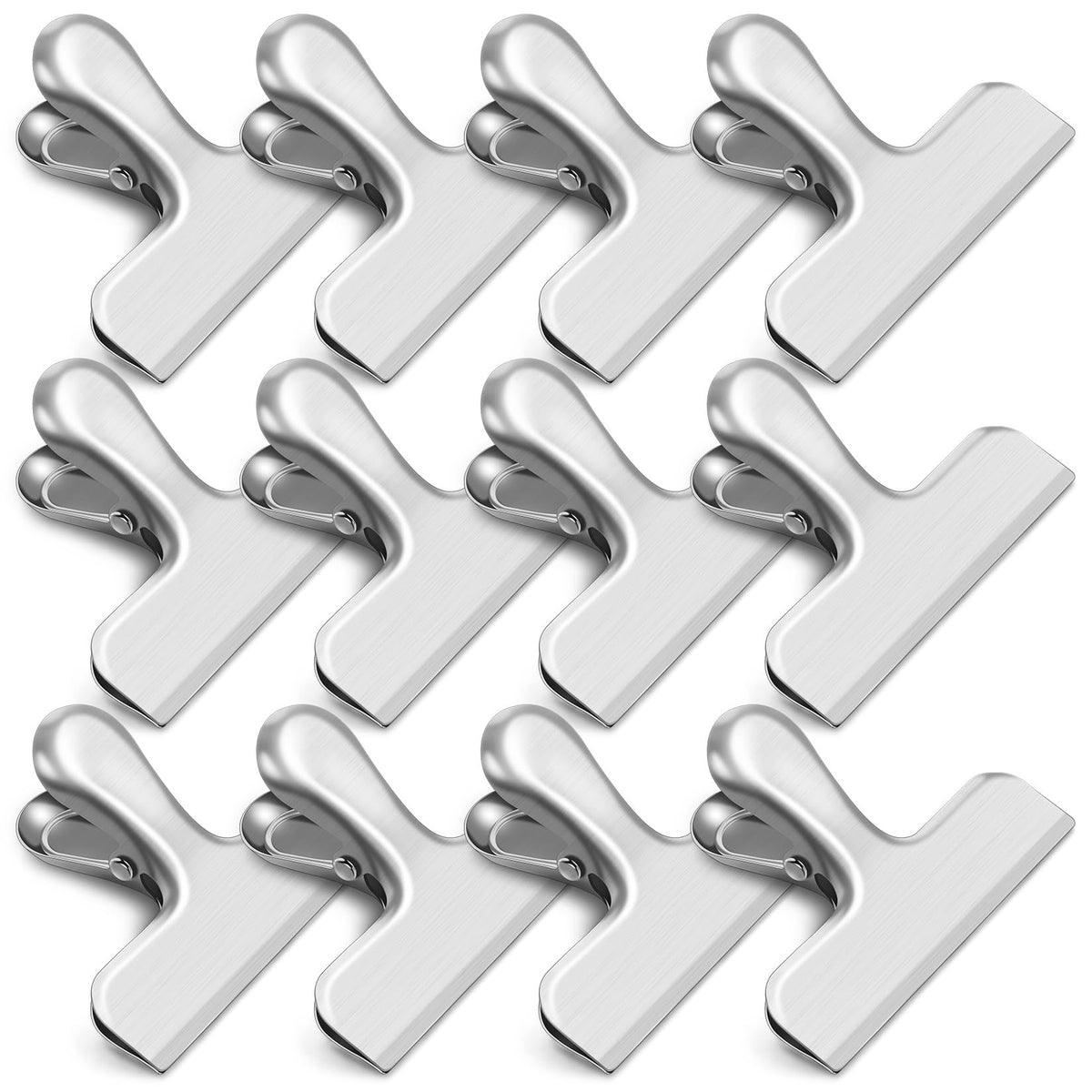 12 Pack Chip Clips, Stainless Steel Bag Clips & Food Clip, Heavy Duty Bag Clip for Food Storage, Air Tight Seal Perfect for Kitchen and Office Usage (Silver)