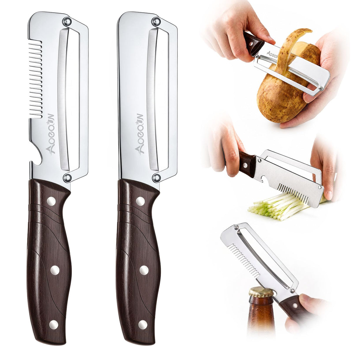 2 Pack Multi Vegetable Peeler, 3-in-1 Peeler For Kitchen with Bottle Opener