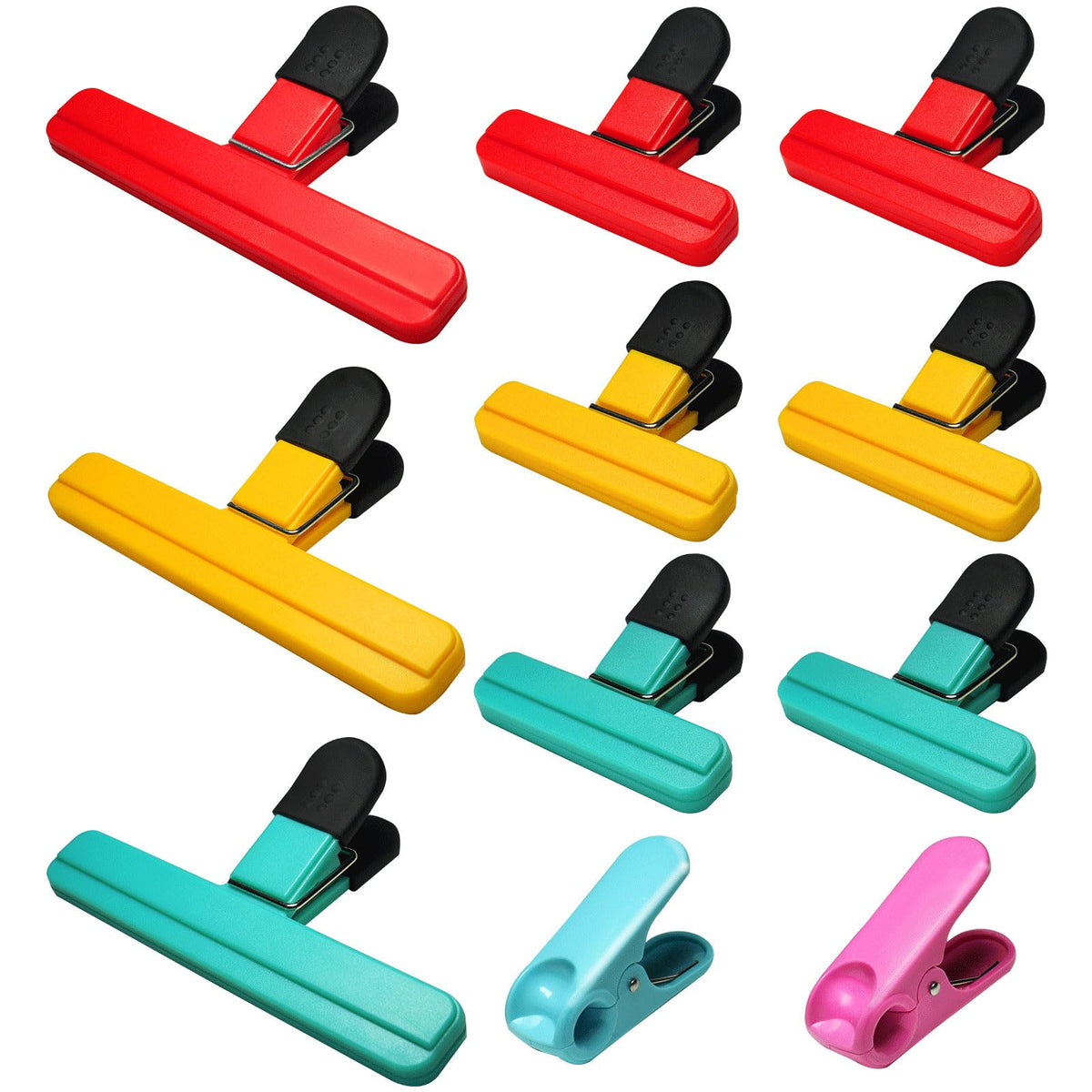 11 Pack Chip Clips Food Bag Clips for Food Packages Chips Storage Bags Heavy Duty Snack Kitchen Potato (3 Large, 6 Small & 2 Round, Bright Style)