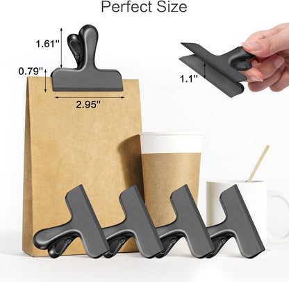 12 Pack Stainless Steel Chip Clips, Bag Clips for Food, Heavy Duty Chip & Bag Clip for Kitchen and Office to Seal Coffee Bags, Paper Sheets, Metal Clip Air Tight Seal-3 Inches (Black)