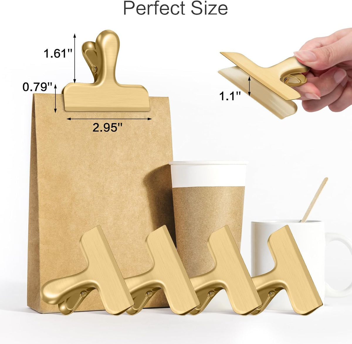 12 Pack Chip Clips, Stainless Steel Chip Bag Clips & Food Clip, Heavy Duty Bag Clip for Food Storage, Perfect for Kitchen Office Usage (Gold)