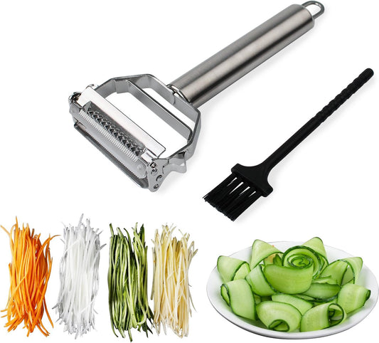 Sunkuka Potato Apple Vegetable Peeler Julienne Peeler for Kitchen - 3 in 1 Y Peeler for Fruit Veggie Carrot Cucumber Zucchini, Sharp Stainless Steel Peeler with Cleaning Brush