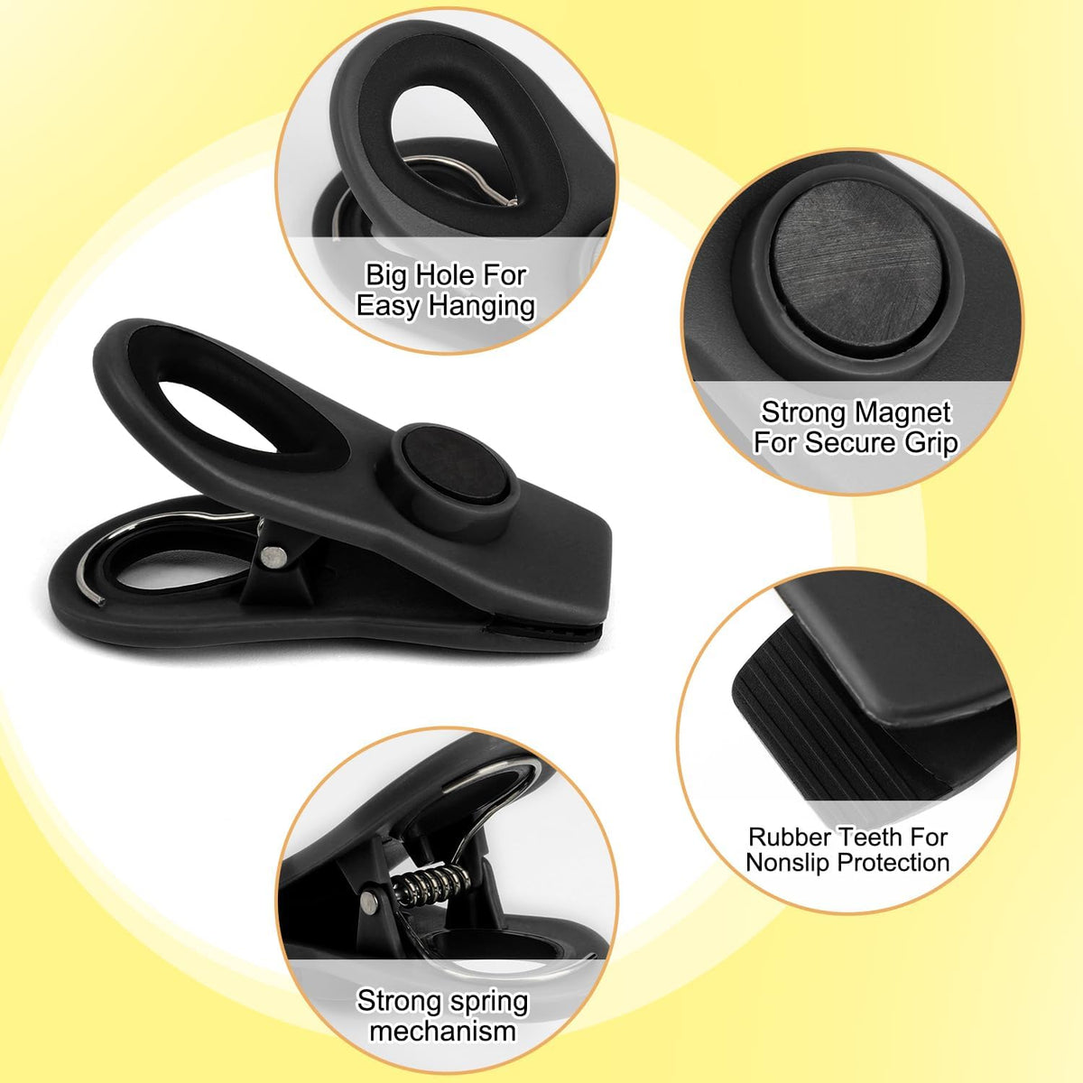 TACGEA Chip Clips, Magnetic Chip Bag Clips for Food Storage, 12 Pack, Black