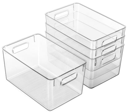 Hudgan 4 Clear Pantry Organizer Bins for Kitchen Drawer, Refrigerator