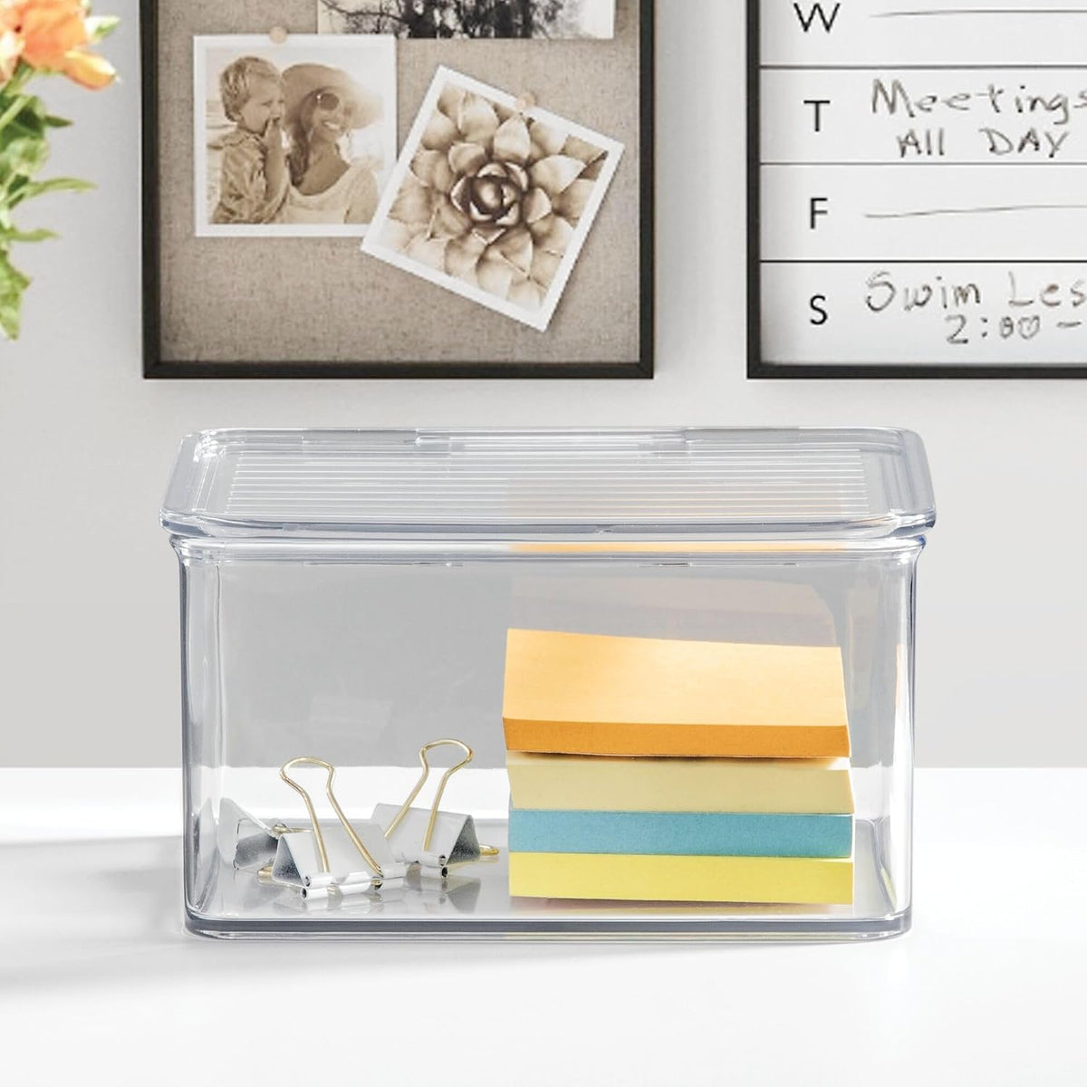 iDesign Plastic Stackable Hinged-Lid Storage Box, Clear