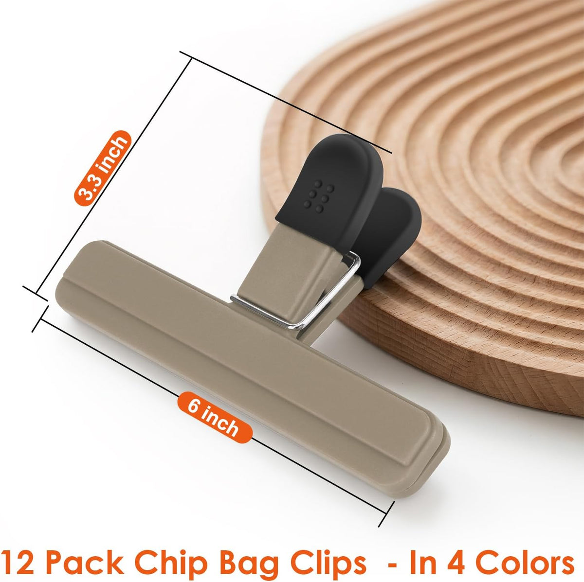 TACGEA Large Chip Clips, 6 Pack Upgrade Wide Open Bag Clips for Food Storage with Air Tight Seal Grip, Neutral Color