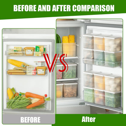 3 Pack Refrigerator Organizer Box with Lid, Plastic Refrigerator Side Door Storage Containers, Space-Saving Organizer Bins for Refrige, Refrige Drawers for Fruit and Vegetable (Clear, S×3)