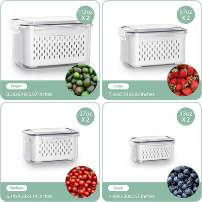 Anysig 8 Pack Fridge Fruit Storage Containers with Removable Colander