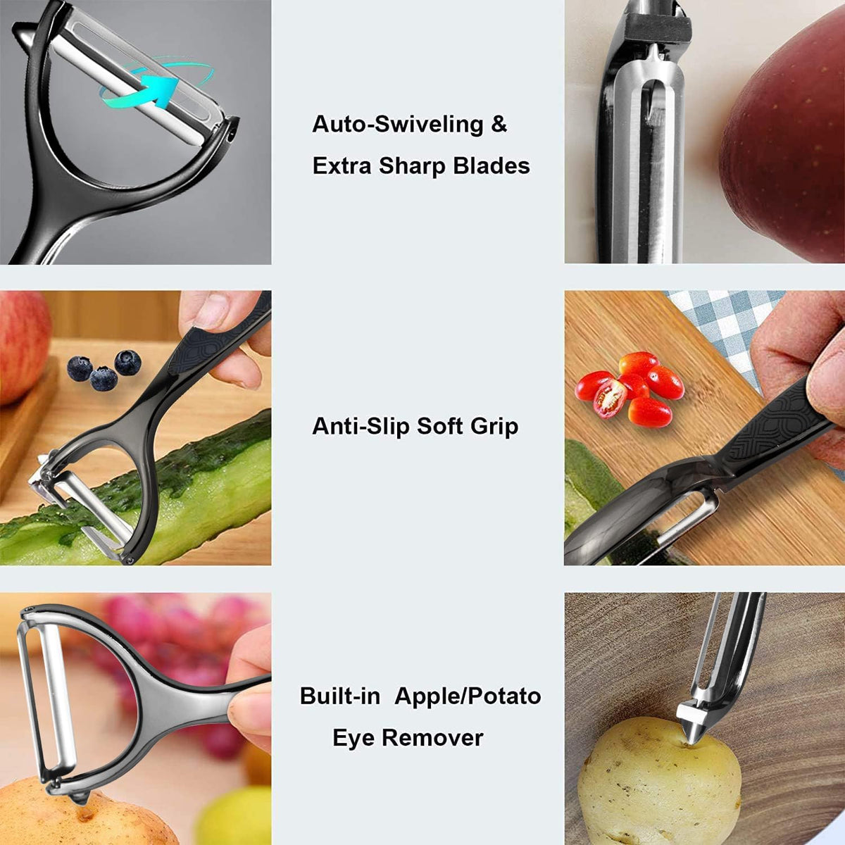 Vegetable Peeler, Potato Peelers for Kitchen Stainless Steel Multi-function Set Fruit Peeler For Kitchen and Household Tools Y & I Shape Swivel Blades for Fruit Vegetables(Black)