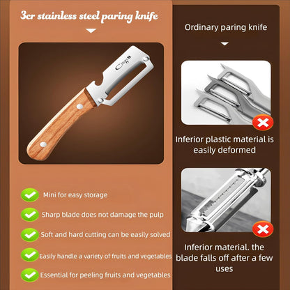 Vegetable Peeler Wooden Handle Sharp Steel Blade with Bottle Opener