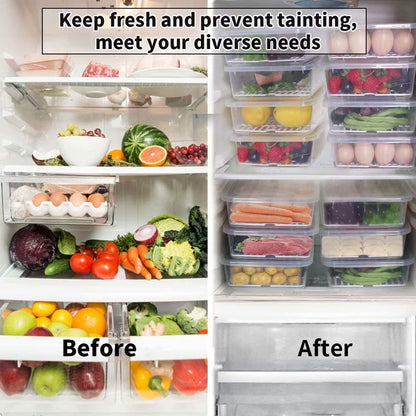 77L Fruit Storage Containers for Fridge, Rectangle Plastic Food Storage Containers with Lids, 3-Pack Deli Meat Container with Removable Drain Plate, Stackable Produce Keeper in Seafood & Berries