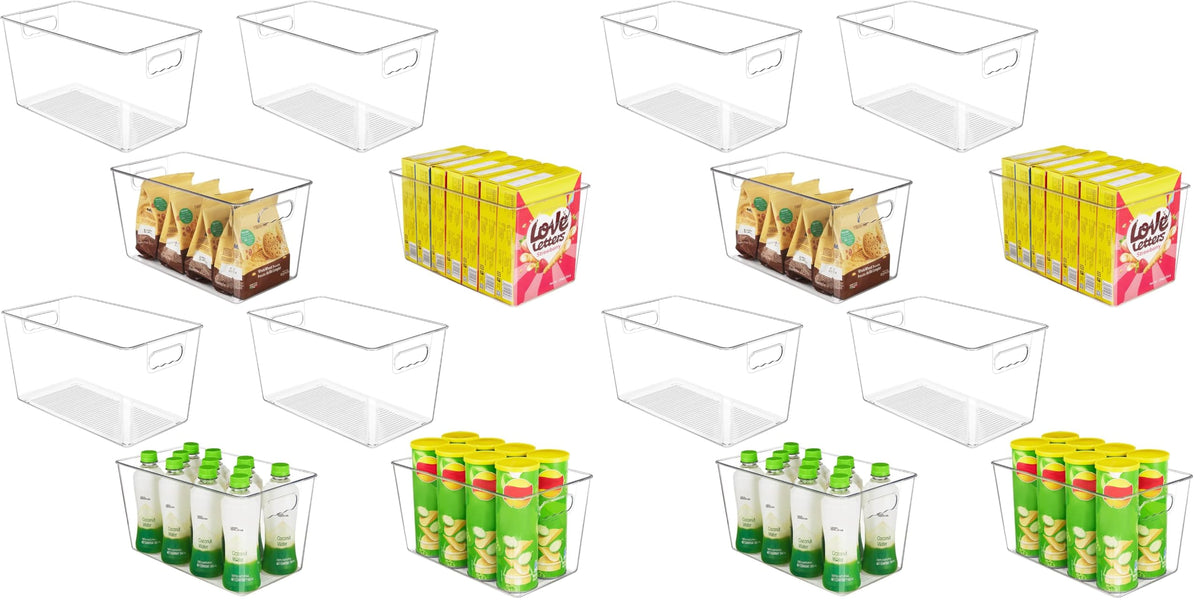 YIHONG Clear Pantry Storage Organizer Bins, 10 Pack Plastic Food Storage Bins with Handle for Kitchen,Refrigerator, Freezer,Cabinet Organization and Storage