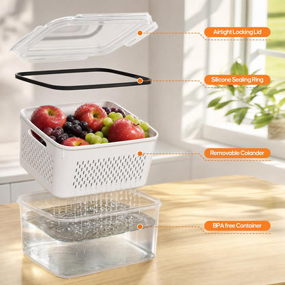 JSCARES Fruit Storage Containers for Fridge with Removable Colander, 6 Pack