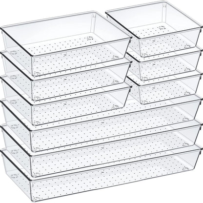 Criusia 6 Pcs Large Size Clear Drawer Organizer Set, Acrylic Non Slip Non Cracking Kitchen Drawer Storage Tray Divider, Multifunctional Storage for Cosmetics, Bathroom, Tools, Kitchen and Office