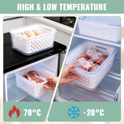 3 PCS Fruit Storage Containers for Fridge with Removable Colander