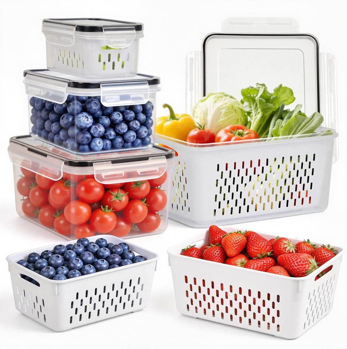 4 PCS Fruit Storage Containers for Fridge, Leakproof Produce Containers