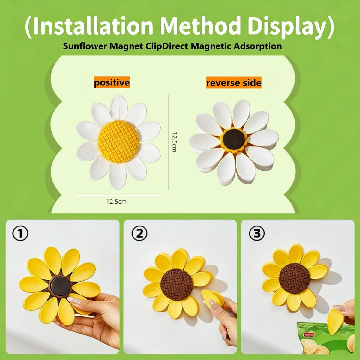 Sunflower-Shaped Magnetic Chip Clips, Petal Style Bag Clips