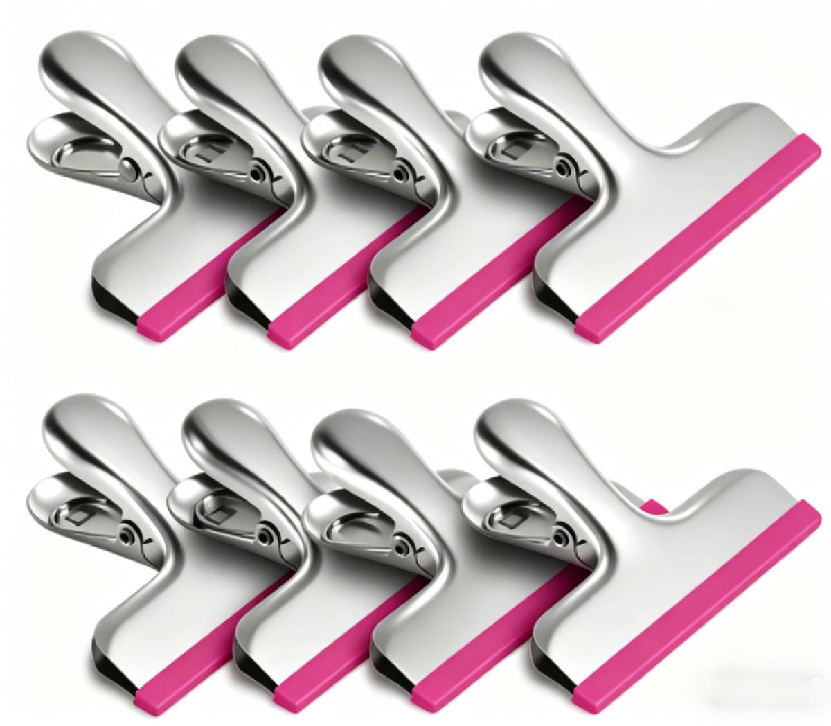 HOUSE AGAIN 8 Pack Stainless Steel Chip Bag Clips Covered with Silicone - NO More Sharp Edges - Color Coded for Food Bags - Air Tight Seal, Heavy Duty for Kitchen and Office, 3 Inches