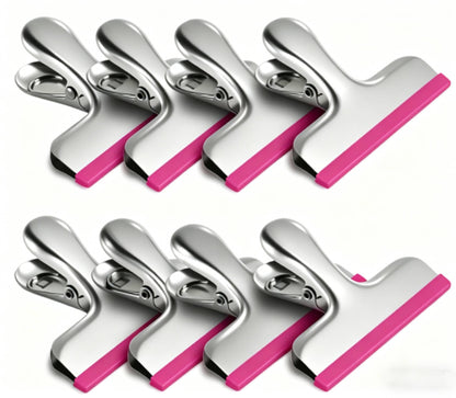 HOUSE AGAIN 8 Pack Stainless Steel Chip Bag Clips Covered with Silicone - NO More Sharp Edges - Color Coded for Food Bags - Air Tight Seal, Heavy Duty for Kitchen and Office, 3 Inches