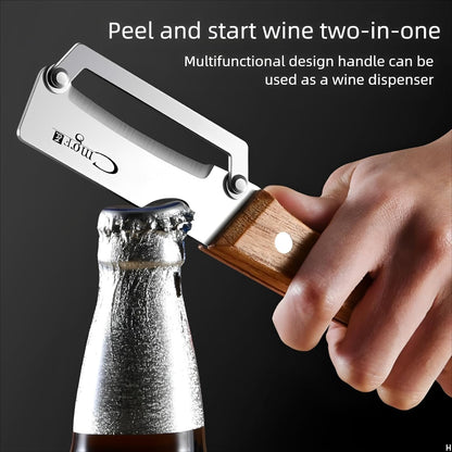 Vegetable Peeler Wooden Handle Sharp Steel Blade with Bottle Opener