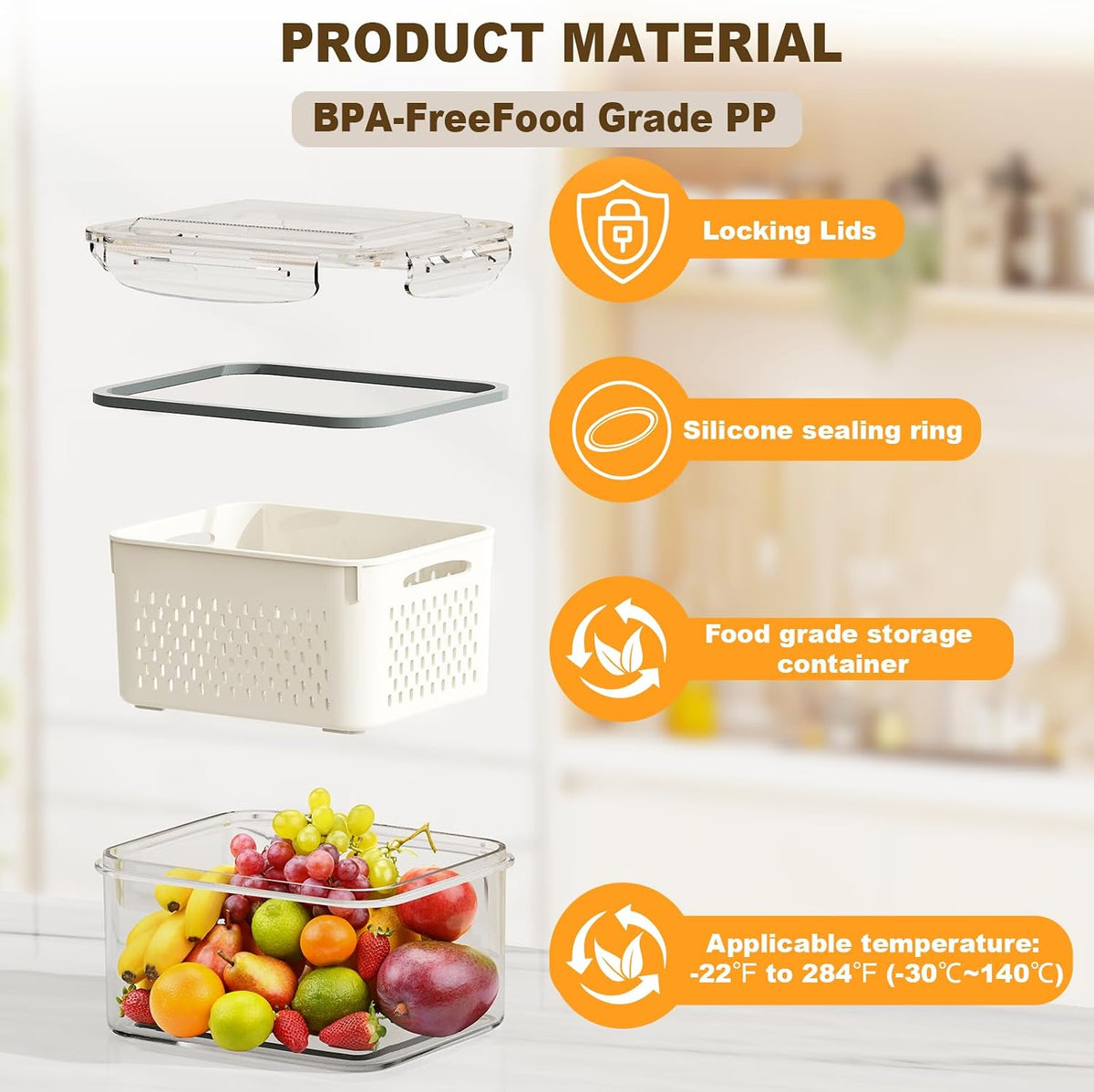 Dayacoco Fruit Storage Containers for Fridge 4 Pcs with Drain Basket