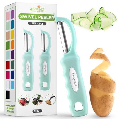 Spring Chef Swivel Vegetable Peeler with Soft Grip Handle, Set of 2, Black