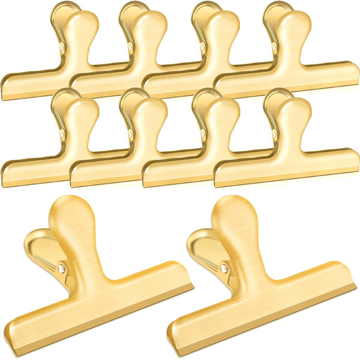 Bag Clips, 10 Pack Stainless Steel Chip Clips for Food, Food Clips Heavy Duty Clamp Clips Kitchen Clips Snack Clips for Office Kitchen Home, Gold