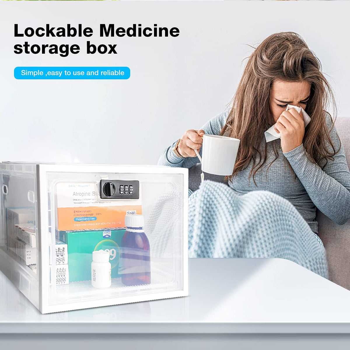 SANIDIKA Large Lockbox Medicine Lock Box - Refrigerator Lockable Boxes for Food Storage - Childproof First AID Locking Cabinet Pill Case Medical Organizer Bin - Mobile Tablet Locker Cell Phone Jail
