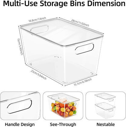 8 Pack Clear Stackable Storage Bins with Lids and Handles, XLarge