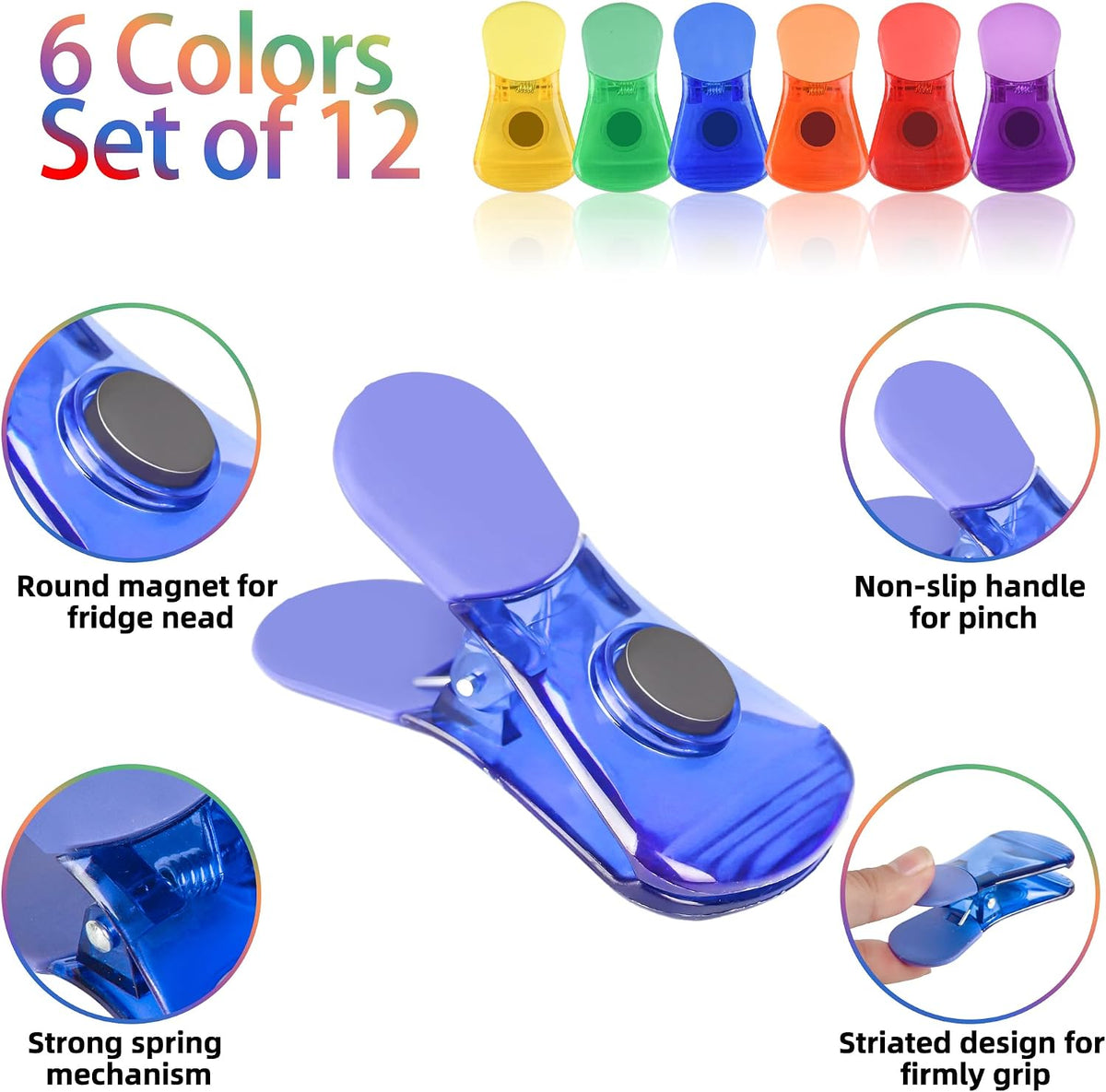 Ninth Five Bag Clips, 12Pack Chip Clips, Magnetic Bag Clip for Food Storage