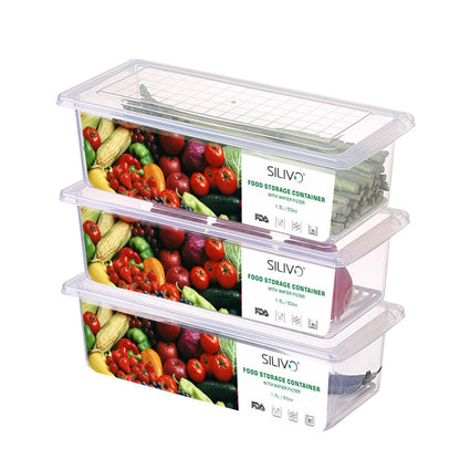 3 Pack 1.5L Fruit Storage Containers for Fridge with Removable Drain Tray