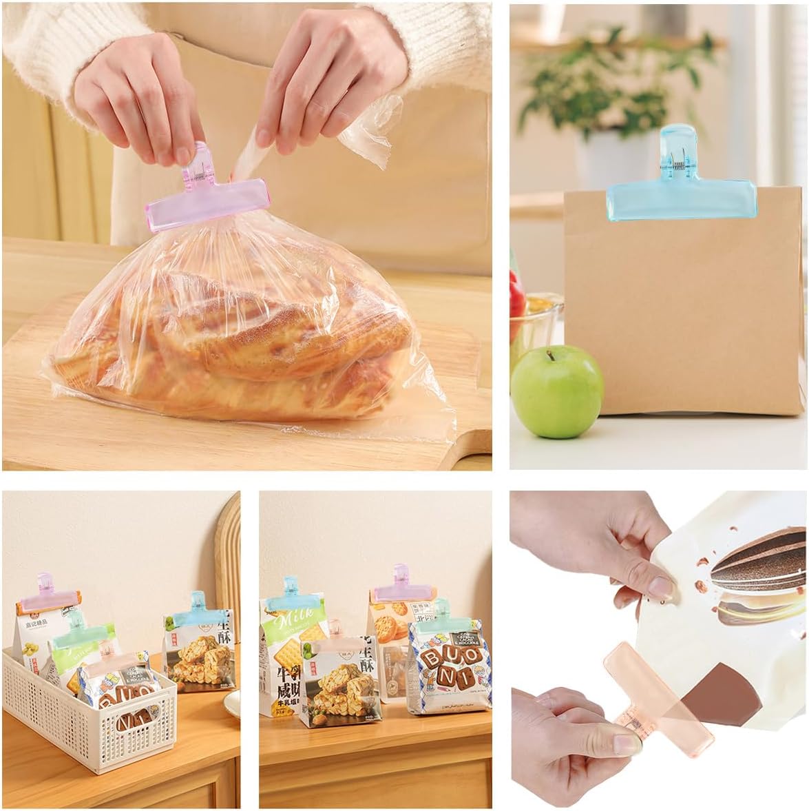12 PCS Cute Chip Clips, Clear Plastic Clips Bag Clips for Food Sealing