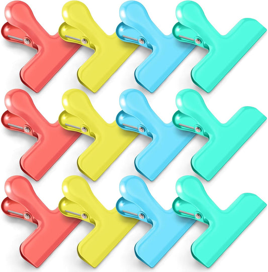 Chip Bag Clips, 12 Pack Heavy Duty Chip Clips & Food Clip, Air Tight Seal Bag Clip for Kitchen and Office to Seal Coffee Bags, Paper Sheets (Multi-Color)