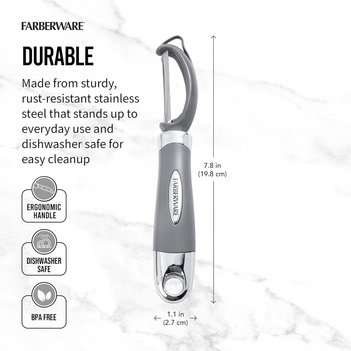 Farberware Professional Euro Vegetable Peeler with Ergonomic Handle, Razor-Sharp Stainless Steel Swivel Blade for Fruits and Vegetables, Dishwasher Safe, Jewel Grey