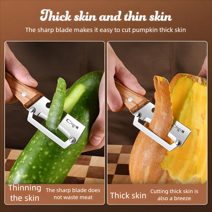 Vegetable Peeler Wooden Handle Sharp Steel Blade with Bottle Opener