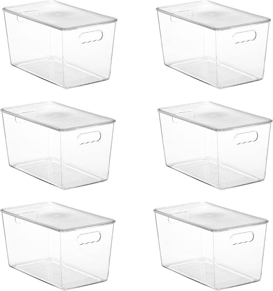 Vtopmart 6 Pack Clear Stackable Storage Bins with Lids and Handles, XLarge