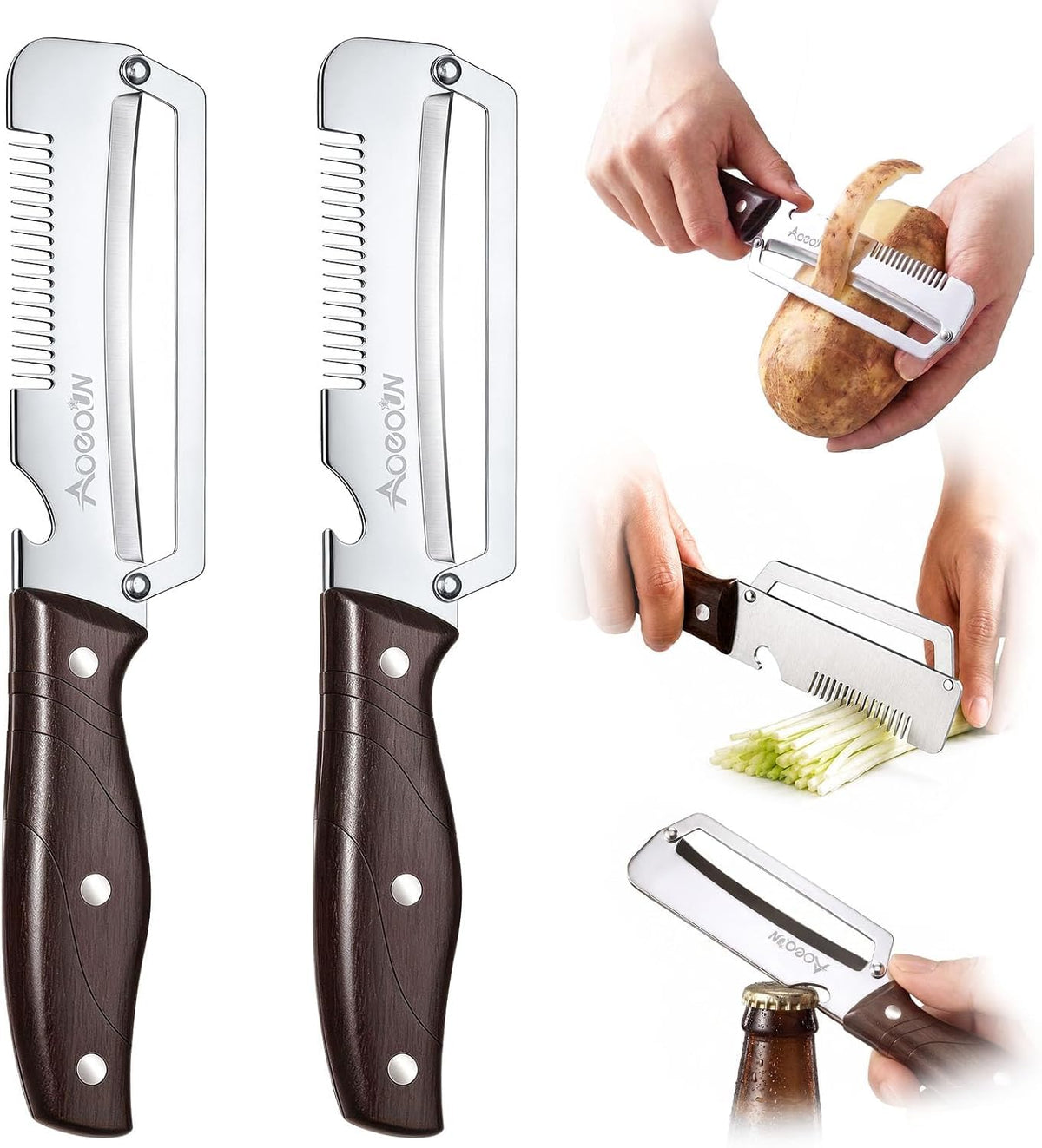 2 Pack Multi Vegetable Peeler, 3-in-1 Peeler For Kitchen with Bottle Opener