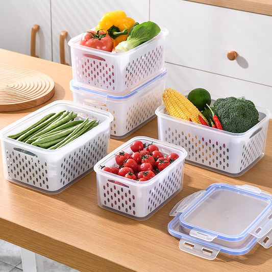3 PCS Fruit Storage Containers for Fridge with Removable Colander