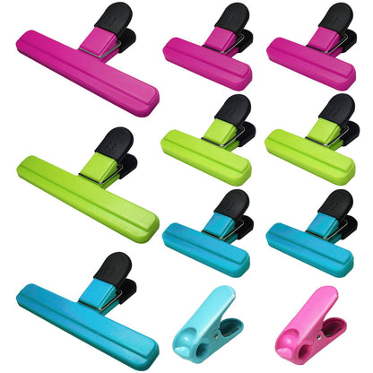 11 Pack Chip Clips Food Bag Clips for Food Packages Chips Storage Bags Heavy Duty Snack Kitchen Potato (3 Large, 6 Small & 2 Round, Bright Style)