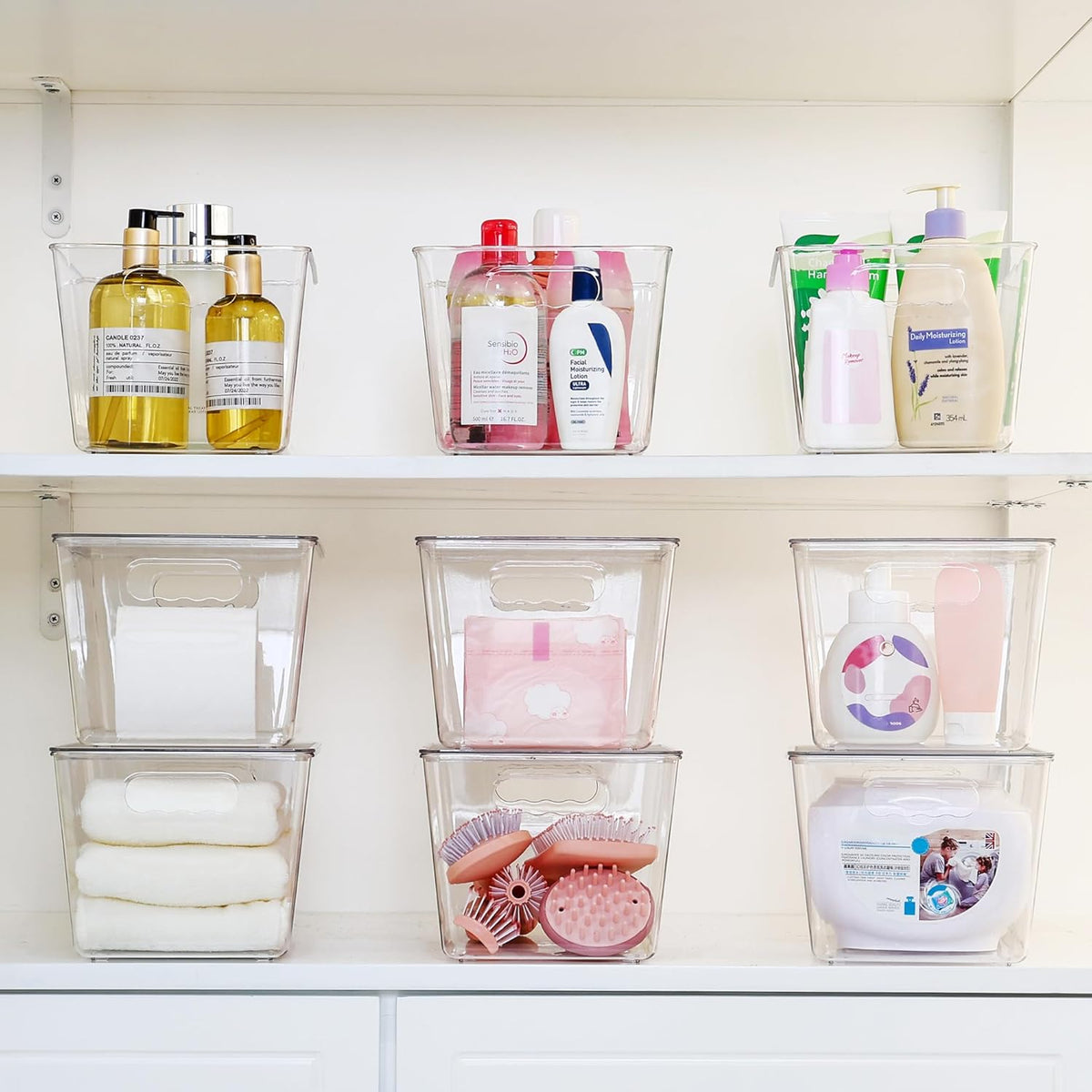 Vtopmart 4 Pack Clear Stackable Storage Bins with Lids and Handles, Large