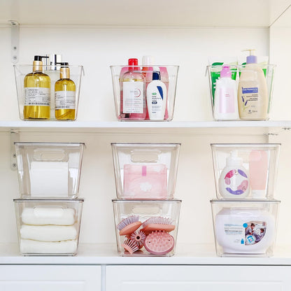 Vtopmart 4 Pack Clear Stackable Storage Bins with Lids and Handles, Large