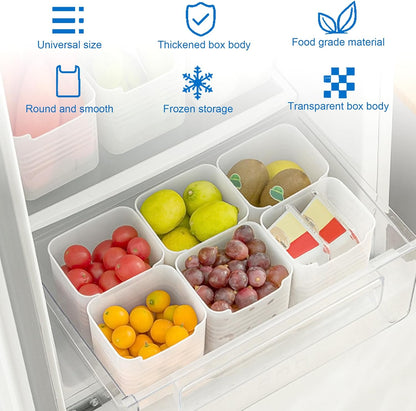 6 PCS Fridge Organizer Bins, Refrigerator Side Door Storage Box, Plastic Clear Storage Container for Fridge Cupboard Pantry Snacks Tins Kitchen