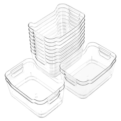 12 Pack Clear Plastic Storage Bins, Pantry Organizers and Storage, Clear Pantry Organizer Bins, Plastic Containers with Handle for Kitchen,Freezer,Cabinet,Closet,Bathroom Under Sink Storage